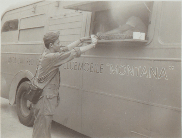 Soldier visiting a wartime Clubmobile truck