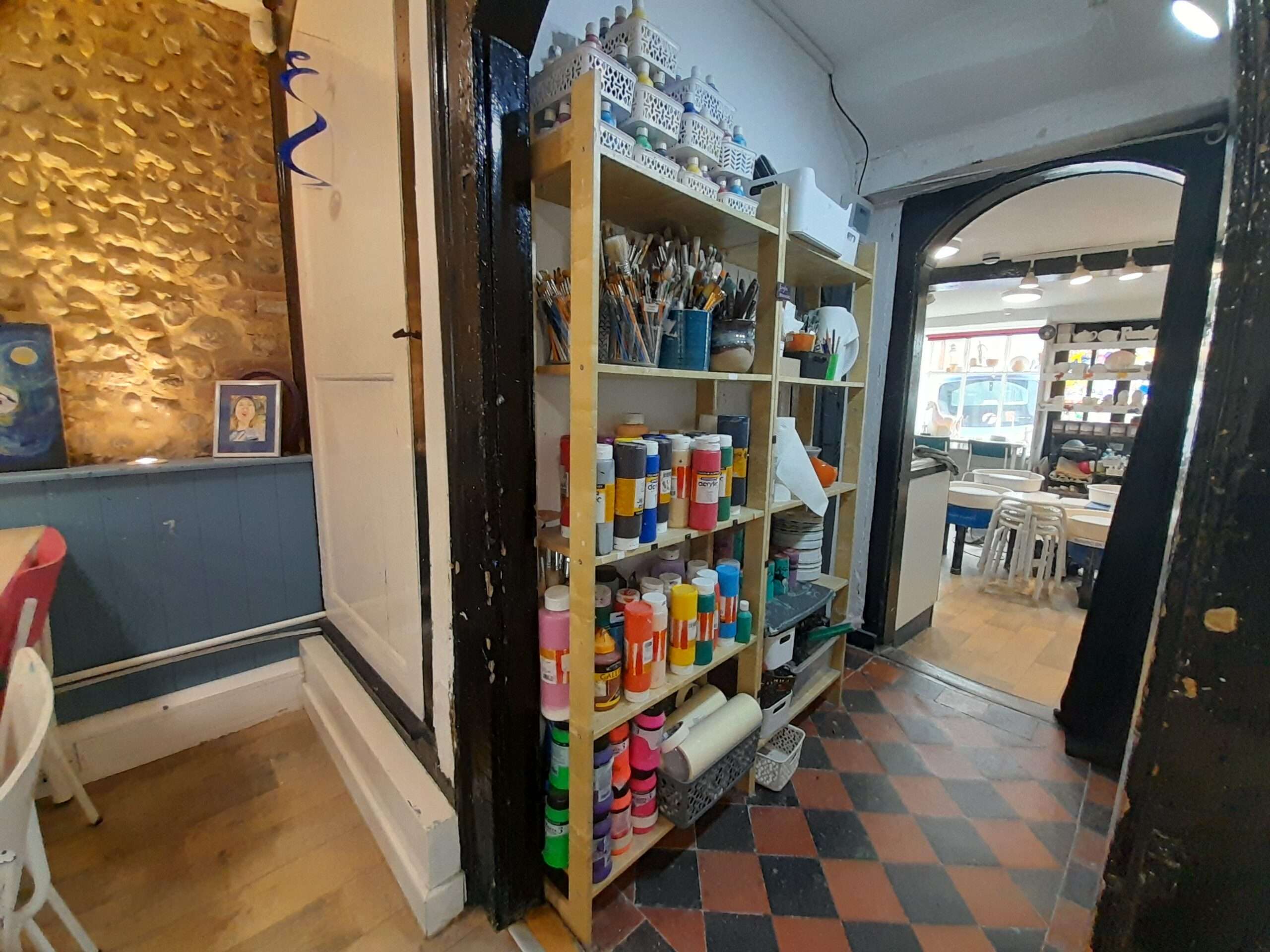 Display of paints and craft products inside the art studio at start studio Wymondham