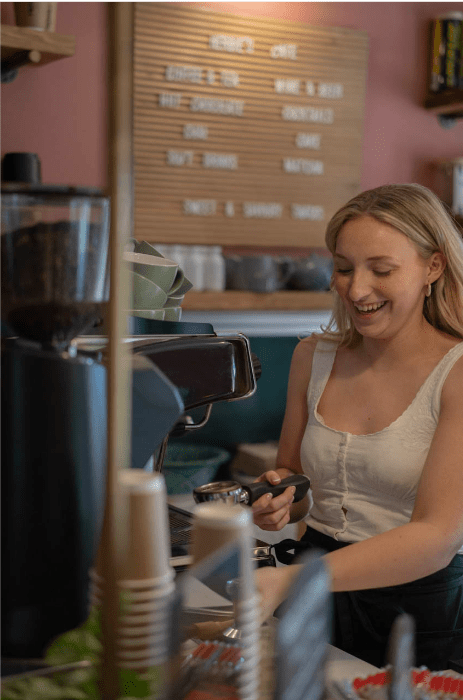 Freshly prepared coffee being made at Herbie's Farm Café, Salle Moor, showcasing the café's barista-style drinks and friendly atmosphere.